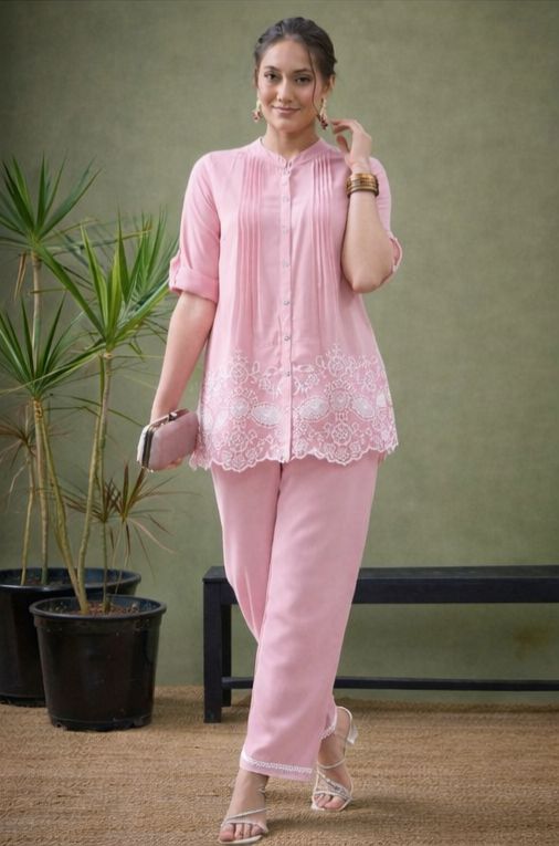 Soft Pink Ethnic Co-Ord Set for Women