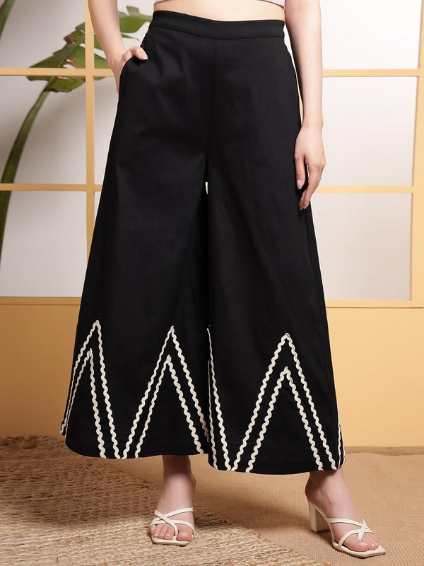 Black Linen Wide Pants with Vest styled Top Coordset