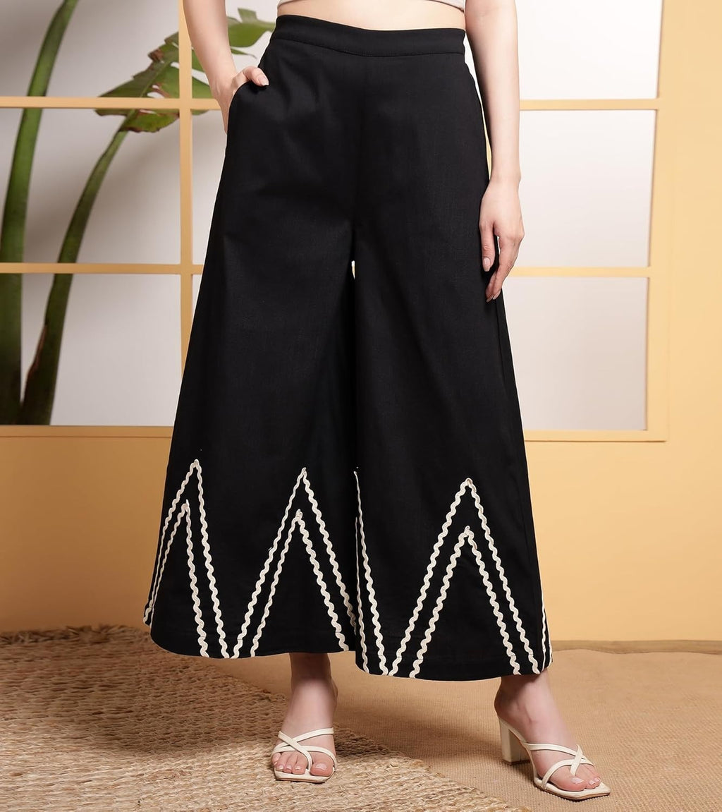Elegant Black Co-Ord Set with White Embroidered Details