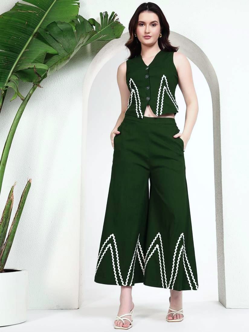 Green Embroidered Co-Ord Set for Women