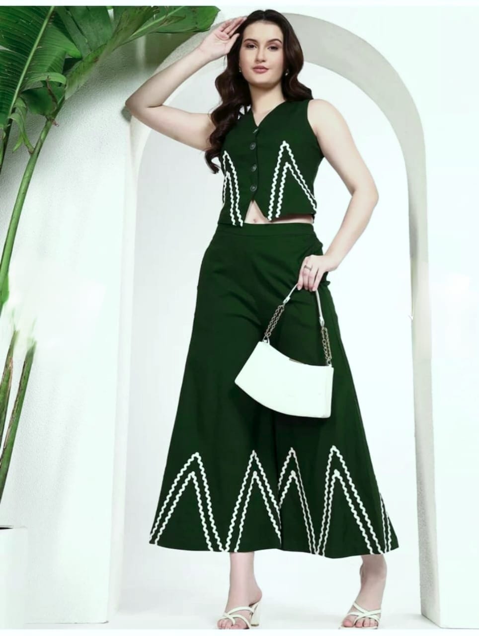 Green Embroidered Co-Ord Set for Women