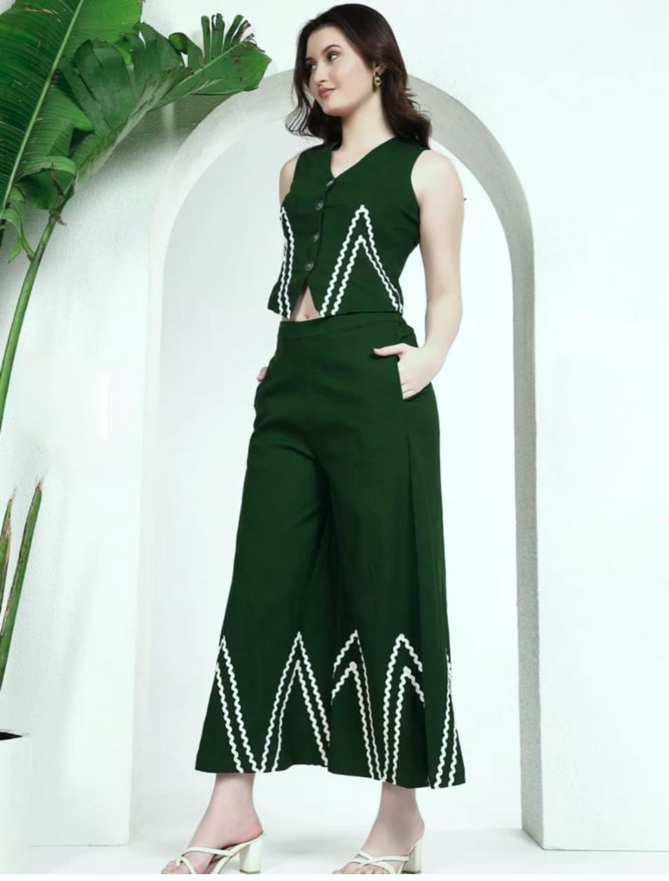 Green Embroidered Co-Ord Set for Women
