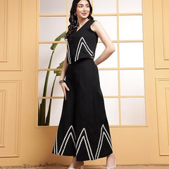 Black Linen Wide Pants with Vest styled Top Coordset
