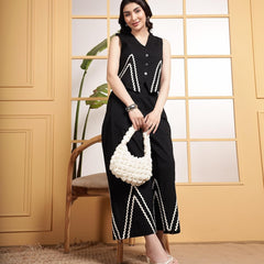 Black Linen Wide Pants with Vest styled Top Coordset