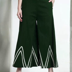 Dark Green Linen Wide Pants with Vest styled Top Coordset