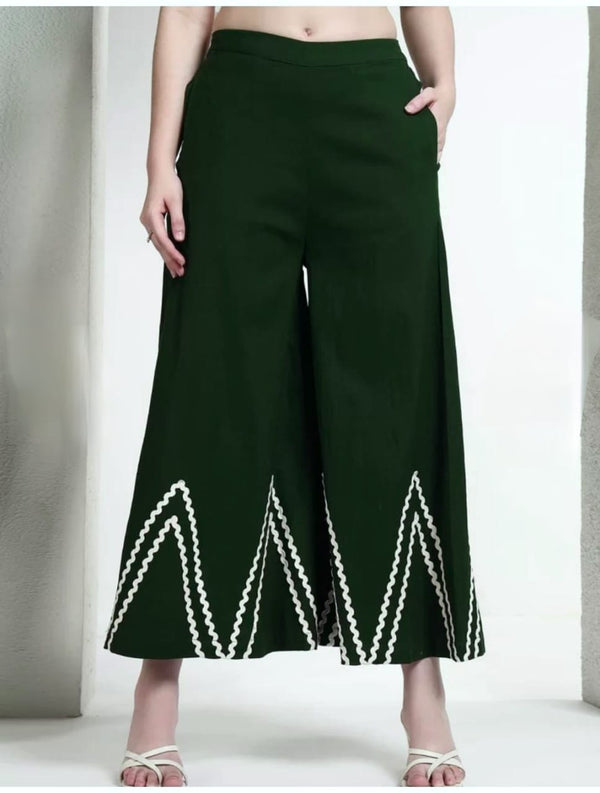 Dark Green Linen Wide Pants with Vest styled Top Coordset