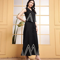Black Linen Wide Pants with Vest styled Top Coordset