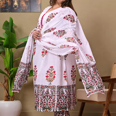 Floral Printed Empire Pure Cotton Kurta with Palazzos & With Dupatta
