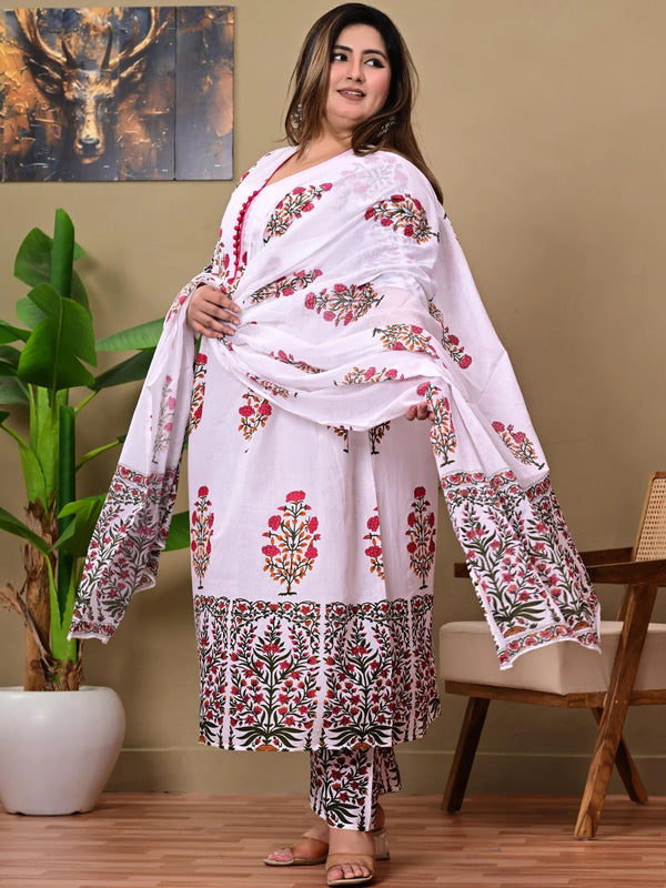 Floral Printed Empire Pure Cotton Kurta with Palazzos & With Dupatta