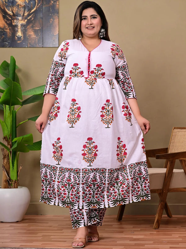 Floral Printed Empire Pure Cotton Kurta with Palazzos & With Dupatta