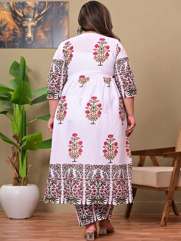 Floral Printed Empire Pure Cotton Kurta with Palazzos & With Dupatta