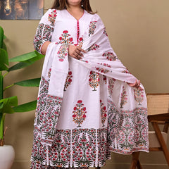 Floral Printed Empire Pure Cotton Kurta with Palazzos & With Dupatta