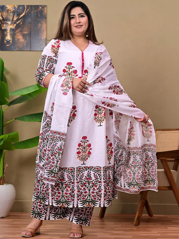 Floral Printed Empire Pure Cotton Kurta with Palazzos & With Dupatta