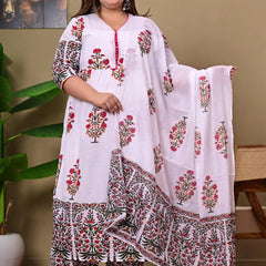 Floral Printed Empire Pure Cotton Kurta with Palazzos & With Dupatta