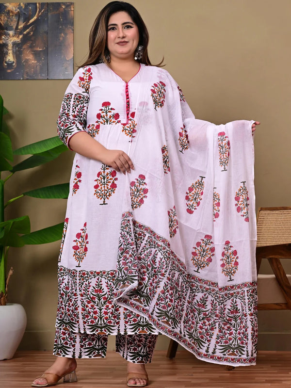 Floral Printed Empire Pure Cotton Kurta with Palazzos & With Dupatta
