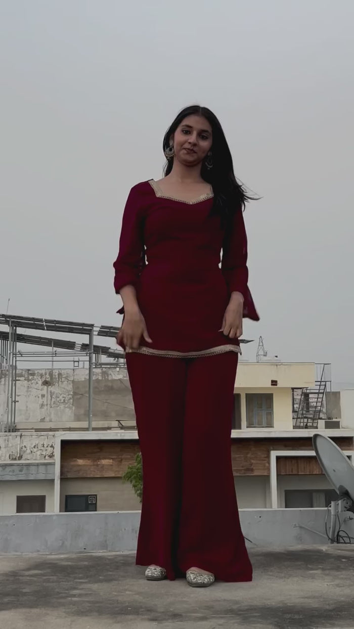 Sweetheart Neck Top with Flared Pants